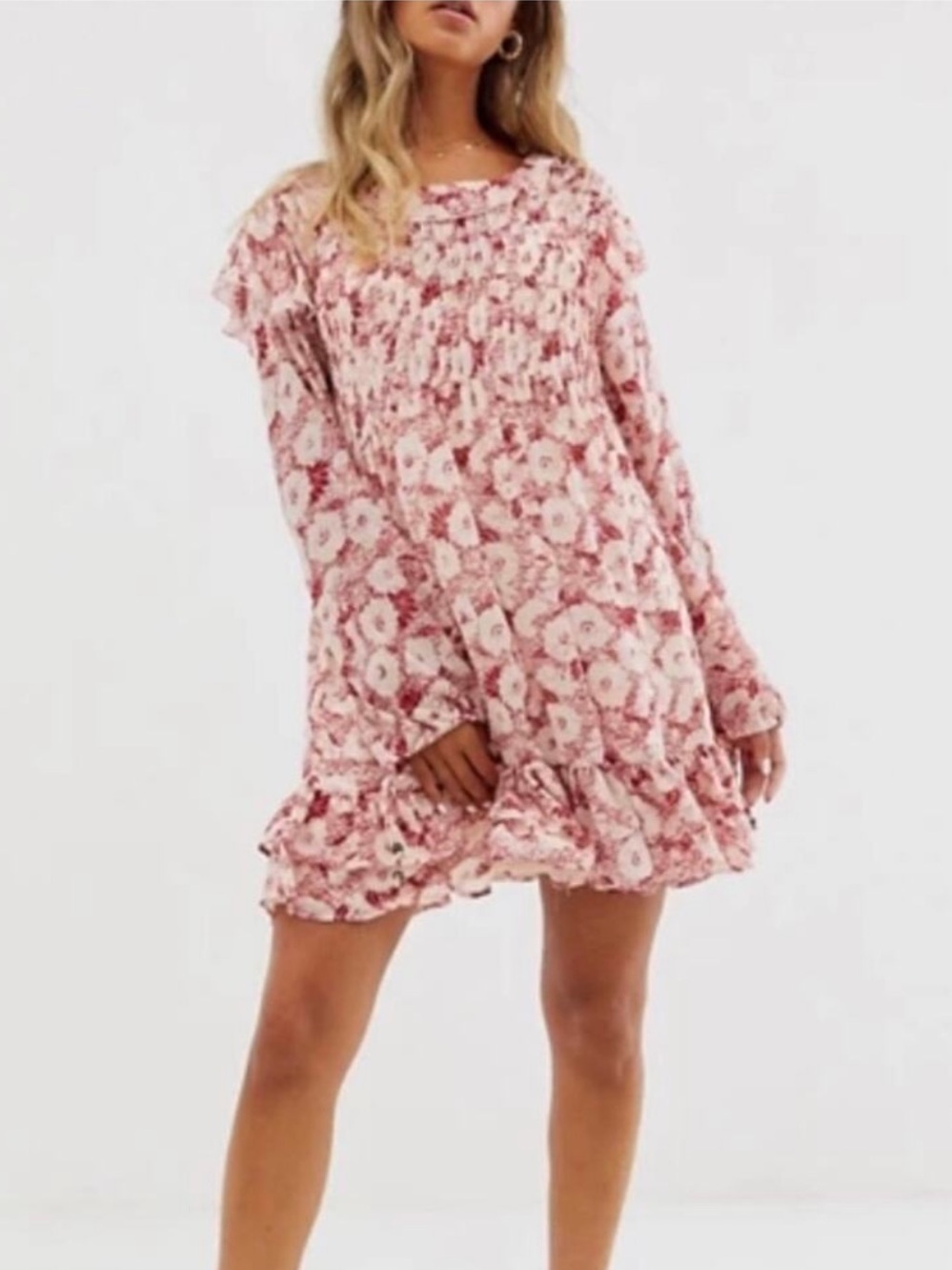 Free People floral ruffle dress with bow tie back